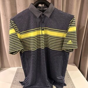 Adidas Men's Heather Gray/Navy and Solar Yellow Polo Shirt